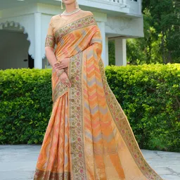 satrani Woven, Embellished, Self Design Ikkat Organza, Jacquard Saree-picture-27