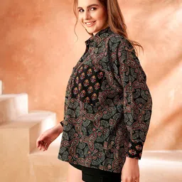 kaftanize Women Oversized Fit Floral Print Button Down Collar Casual Shirt image 3