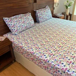 bells & whistles Lavender 100% Cotton Floral Print Double Petaline Bedsheet with 2 Pillow Covers (Spring Summer 2025 Collection)-picture-10