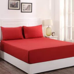 Red Solid 200 TC 100% Cotton Single Bed Sized Bed Sheets With 1 Pillow Cover by Maspar-picture-23