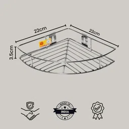 unify Stainless Steel Multipurpose Storage Organizer, Corner Stand for Kitchen and Bathroom, Shelf Rack, Bathroom Shelf Wall Mounted, Chrome Finish, Size: 23 x 23 x 5 cm (Set of 1) Steel Wall Shelf image 5