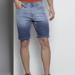 the indian garage co. Solid Men Light Blue Denim Shorts image 2