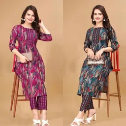 yagnik fashion Women Cotton Blend Kurti Pant Set-picture-15