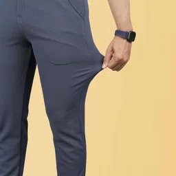 combraided Men Straight Fit Grey Lycra Blend Trousers image 3