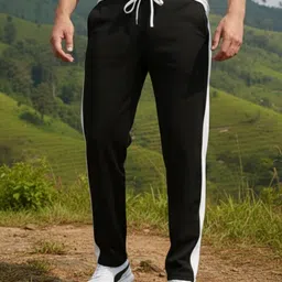 indiclub Men Self Design Black, White Track Pants image 1