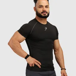 fuaark Men Solid Round Neck Polyester Black T-Shirt image 1