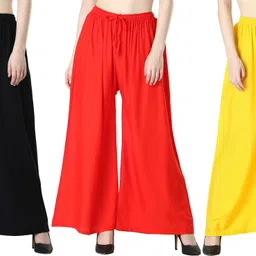 mensimpression Pack of 3 Women Relaxed Black, Red, Yellow Viscose Rayon Trousers-picture-22