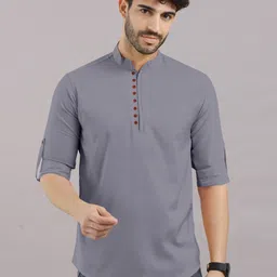 vtexx Men Solid Cotton Blend Straight Kurta image 5