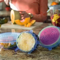 ablue clipper Reusable Expandable Silicone Covers for Fresh Food 8 inch Lid Set, Pack of 6 image 3