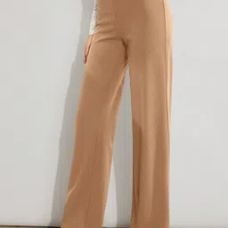 aerisol Women Straight Fit Beige Lycra Blend Trousers image 3