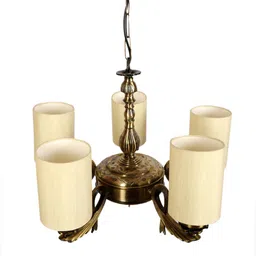 new era Devansh 05 Lights Round off-white cotton shade with Antique Golden Chandelier image 3