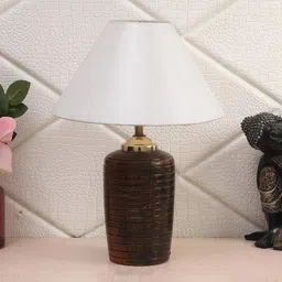 Silver Shade Table Lamp With Brown Terracotta Base by Foziq image 2