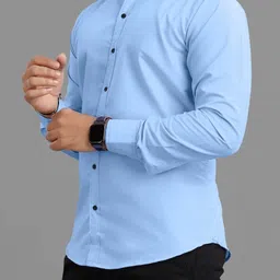 rahul look Men Slim Fit Solid Mandarin Collar Casual Shirt image 3