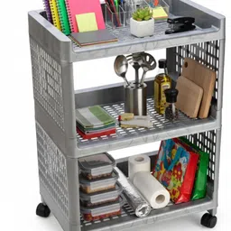 umax 3 Shelf Movable Rack, Multipurpose Storage Trolley with Smooth 360° Wheels Plastic Kitchen Trolley image 1