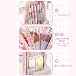 ar jouiet mension 3 Layer Soft Pencil Pouch School Stationery Large Capacity Pouch with 3 Compartment Art Plastic Pencil Box image 4