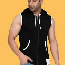 Men Solid Hooded Neck Cotton Blend Black, White T-Shirt-image-16