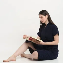 feelblue Navy Blue, Pink Free Size Bath Robe image 4