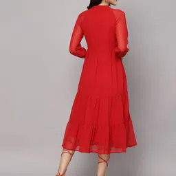 aayu Women Fit and Flare Red Midi/Calf Length Dress image 2