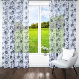 parda online Violet Polyster Floral 7ft Sheer Eyelet Window/Door (1 Pc) image 1