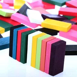 pulsbery Dominoes Blocks 100 Pieces Wooden Domino Game Set for Kids- Multi Color image 2