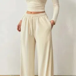 beastrends Women Flared Beige Cotton Blend Trousers-picture-25