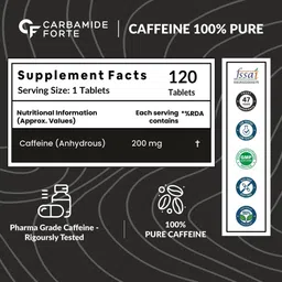 carbamide forte Caffeine Tablets 200mg | Pre Workout Supplements for Men & Women image 2