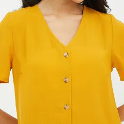 harpa Casual Regular Sleeves Solid Women Yellow Top image 4