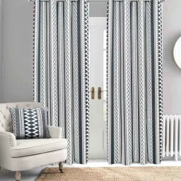 saral home Ivory Polyester Geometric 7 ft Light Filtering Eyelet Door Curtain image 1