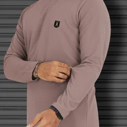 vebnor Men Solid Round Neck Polyester Beige T-Shirt image 4