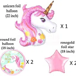 party breeze happy birthday Unicorn Theme Party decoration Supplies Combo set - 54Pcs Foil Balloon, Unicorn Head Balloon, Star,curtain For Girls Birthday Party Decoration image 3