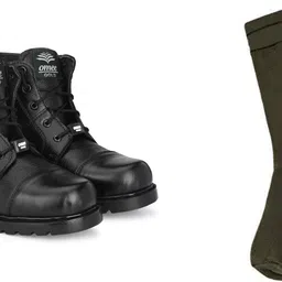 omee gold Mens Black Dms Boots For Men+ Green Socks Boots For Men image 2