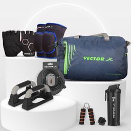 vector x Gym Bag, Shaker, Pushup Bar, Skipping Rope, Hand Grip, Gym Gloves, Knee Support Home Gym Combo-picture-22