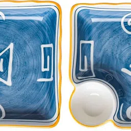 nestasia White And Blue Spiral Nitori Ceramic Set of 2 Square Plate with Dip Section, Chip & Dip Tray-picture-24