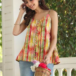 Casual Sleeveless Floral Print Women Multicolor Top-image-31