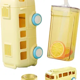 funverse Bus Shape Car Water Bottle With Straw For Kids,Shoulder Strap,Movable Wheels 500 ml Water Bottle-picture-23