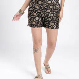 fusion by glitchez Self Design Women Black Regular Shorts image 2