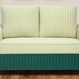 casacraft from pepperfry Elysia Waterproof Velvet 2 Seater Sofa In Cream And Emerald Green Colour image 1