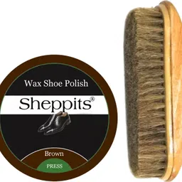Sheppits Premium Wax Leather Shoe Polish (Brown) & Wooden Shoe Polish Brush (Brown) Shoe Care Kit image 1
