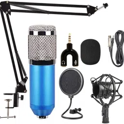 dawnrays Professional Mic Kit Adjustable Mic Suspension Scissor Arm, Plastic Shock Mount 7.1 Sound Card and Double-layer Pop Filter for Studio Recording & Brocasting & 3.5mm Audio Jack to Headphone Microphone Splitter Microphone image 1
