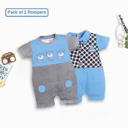 BABY GO Infant Boys Pack Of 2 Printed Pure Cotton Rompers-image-52