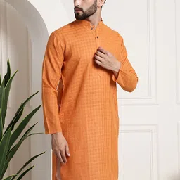 SOJANYA Men Orange Thread Work Dobby Kurta image 2