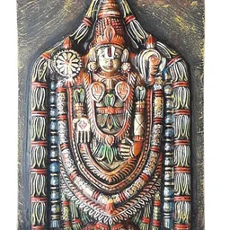 INDIA MEETS INDIA Brown & Orange Religious Wooden Balaji Spiritual Wall Art image 1