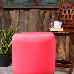Shadowkart Pink Velvet & Wooden Round Ottoman-image-68