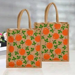 kuber industries Jute Red Apple Grocery Bag|Shopping Bag with Handle|Pack of 2|Brown Pack of 2 Grocery Bags-picture-18