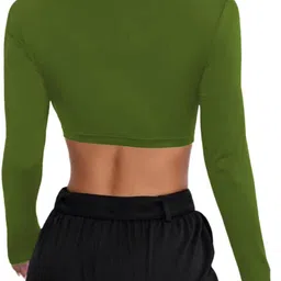 jovo Party Regular Sleeves Self Design Women Dark Green Top image 2