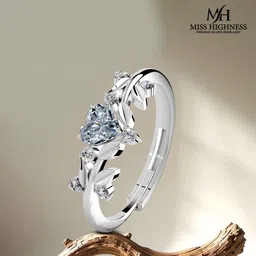 miss highness 925 Silver Ring with Leaf & Heart Stone Sterling Silver Cubic Zirconia Rhodium Plated Ring-picture-22