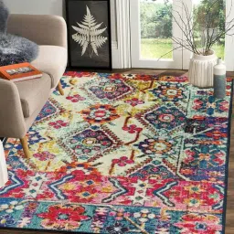 status Multicolor Persian Polyester 4 ft x 6 ft Machine Made Carpet-picture-23