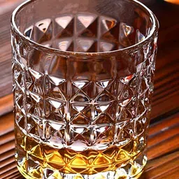 vlkmk (Pack of 6) Crystal Double Old Fashioned Square Bubble Designed WhiskyGlass(PACK OF 6,350ML) Glass Set Whisky Glass image 4