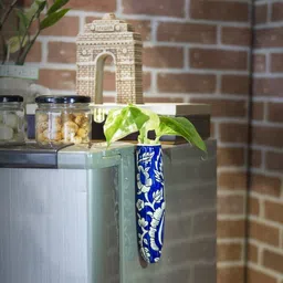 lazy gardener Magnetic Hydroponic Ceramic Handmade Planter - Navy Blue & White Fridge Magnet, Door Magnet, Multipurpose Office Magnets Pack of 1 image 2