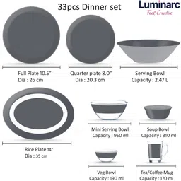 luminarc Pack of 33 Glass Made in United Arab Emirates(UAE) French style design sodalime glass grey Dinner Set image 3